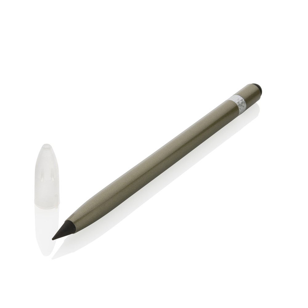 Aluminium inkless pen with eraser - green (± PMS 448C)
