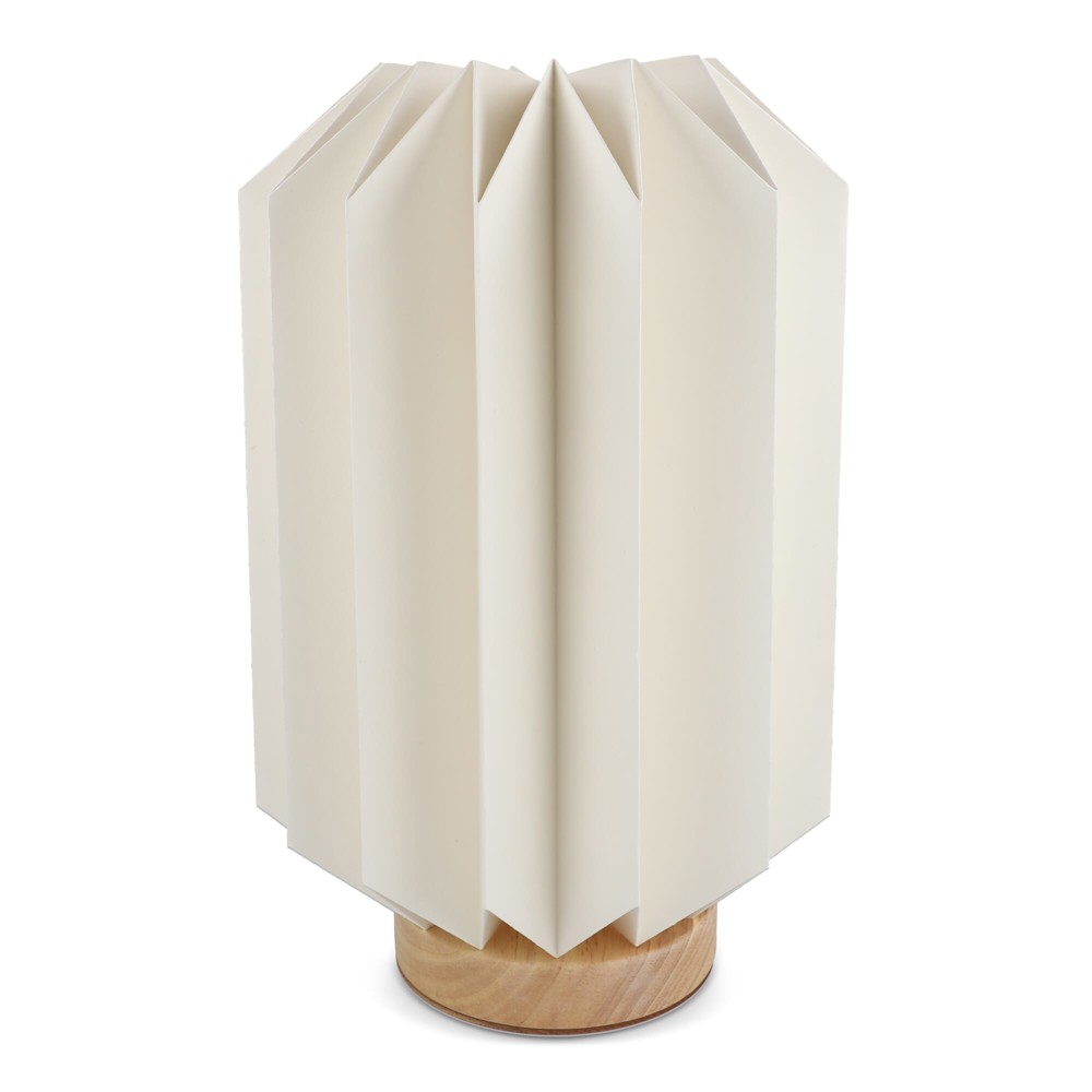 Coollux foldable paper LED lamp Eos on wooden base, 25 cm (letterbox size)